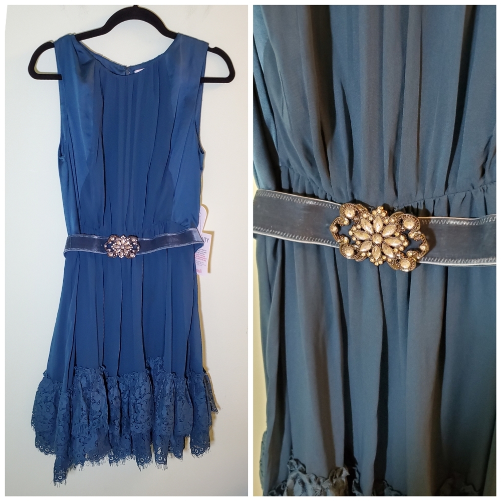 👗 Jessica Simpson Blue Fit & Flare Cocktail Dress Sz 10 ~ Romantic Whimsical - Picture 5 of 11